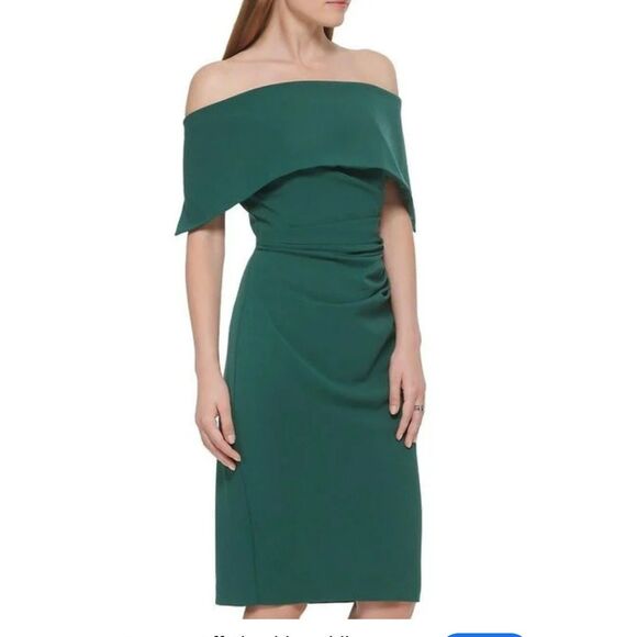 VINCE CAMUTO GREEN OFF THE SHOULDER BODY CON RUCHED DRESS SIZE 6 NWT $148 - Picture 16 of 16